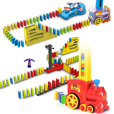 Automáticamente lugar bloque de dominó tren coche sonido luz avión cohete Robot colorido dominó juego de regalo de cumpleaños para los niños ► Foto 1/6