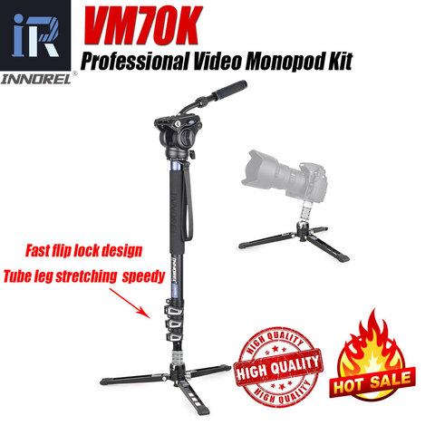 INNOREL-Kit de monopié de vídeo profesional VM70K, con cabezal fluido y Base de trípode desmontable para videocámaras de cámara telescópica DSLR ► Foto 1/6