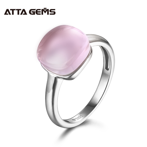 Anillo de cuarzo rosa Natural para mujer, de plata de ley 6,8, cristal Natural, estilo romántico, de compromiso ► Foto 1/6