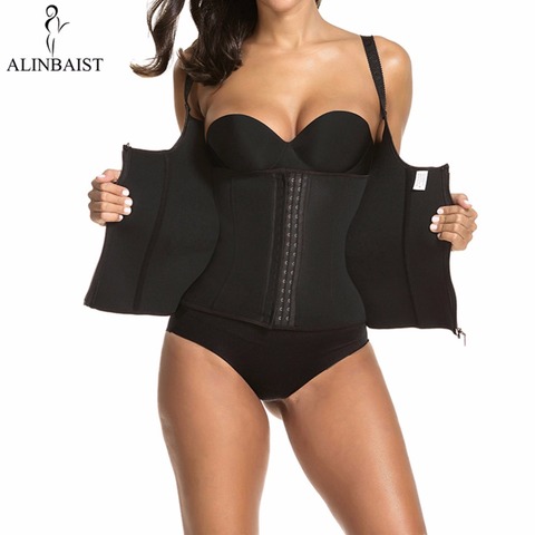 Chaleco de neopreno de Sauna para mujer, entrenador de cintura, moldeador de cuerpo, la mejor ropa moldeadora, pérdida de peso con cremallera y ganchos en negro ► Foto 1/6