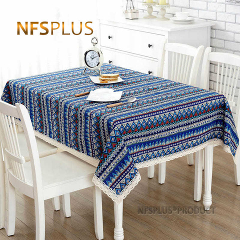 Bohemia mantel de lino con encaje de algodón 2 diseños de colores de la cubierta de la mesa en casa mantel decorativo para comedor boda ► Foto 1/1