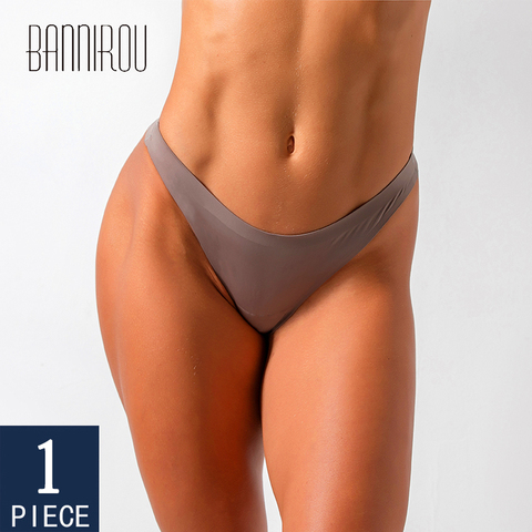 BANNIROU-ropa interior sin costuras para mujer, bragas deportivas sexys de seda de hielo, Tanga suave liso con parte trasera en T para mujer, 1 Uds., 2022 ► Foto 1/6