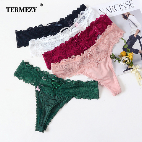 TERMEZY-bragas de encaje para mujer, ropa interior Sexy de cintura baja, Tanga transpirable, lencería íntima con bordado de tentación ► Foto 1/6