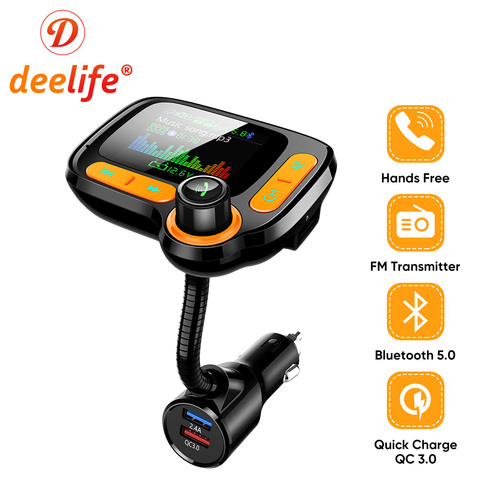 Deelife-transmisor FM con Bluetooth para automóvil, modulador para automóvil, pantalla a Color, BT 5,0, reproductor MP3, Kit de manos libres para coche, USB Dual, QC 3,0, Cargador rápido ► Foto 1/6