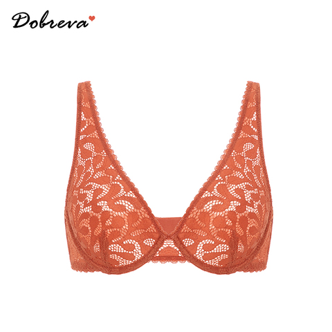 DOBREVA-Sujetador de encaje sin forro para mujer, Bralette Sexy Con aros, copa de A-F de talla grande ► Foto 1/6