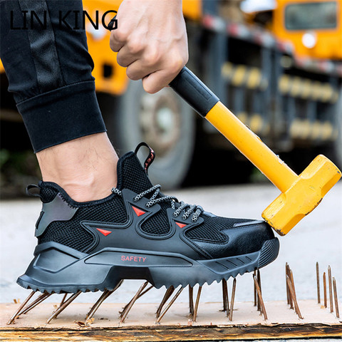 LIN KING-Botas de trabajo para hombre, calzado de seguridad con punta de acero, antigolpes, a prueba de perforaciones, botines antideslizantes ► Foto 1/6