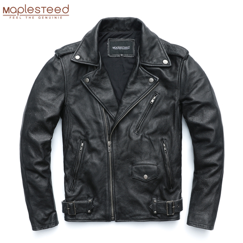 MAPLESTEED-Chaqueta de motociclista Vintage para hombre, 100% de cuero genuino, color negro lavado, M-5XL, M456 ► Foto 1/6