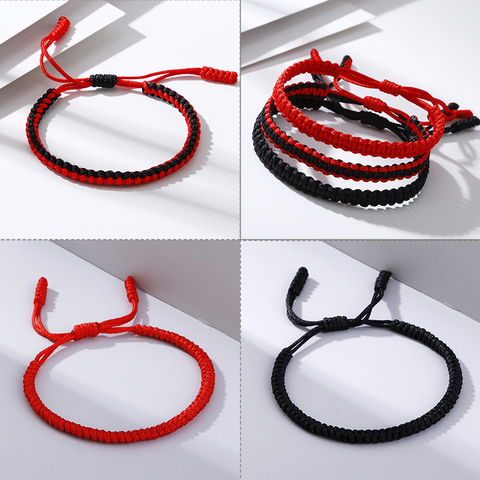 Pulsera trenzada de cordel rojo para hombre y mujer, brazalete de cuerda de la suerte con nudos tejidos, joyería de aniversario, regalo para amantes ► Foto 1/6