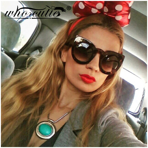 WHO CUTIE-gafas de sol con diseño de ojo de gato para mujer, pequeños y redondos femeninos anteojos de sol, de marca de diseñador, concha de tortuga, estilo Retro, S014 ► Foto 1/6