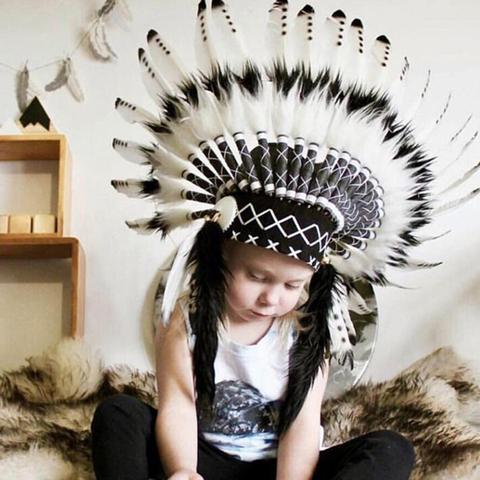 Gorro de estilo indio para bebé, tocado de diadema de plumas, decoración para fiesta, foto, sombrero decorativo para el hogar ► Foto 1/6