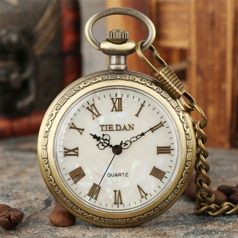 De bronce Retro romano números Pantalla de cuarzo reloj de bolsillo Vintage reloj colgante para las mujeres de los hombres Fob suéter cadena/cadena colgante ► Foto 1/5