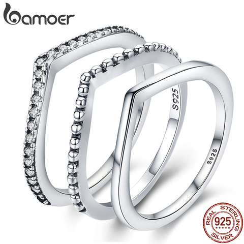 BAMOER 100% Plata de Ley 925 gota de agua claro CZ anillos de dedo para las mujeres boda compromiso joyería novia regalo PA7649 ► Foto 1/5