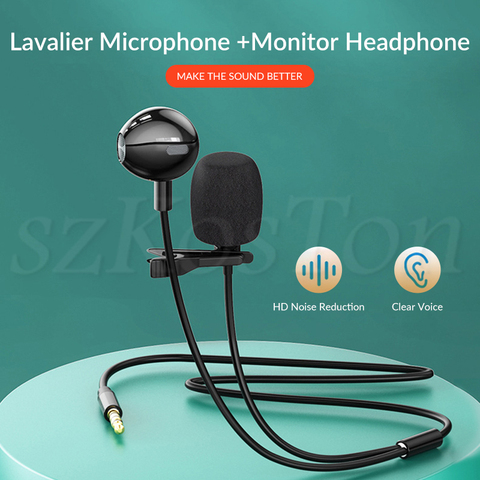 Micrófono portátil Lavalier con Clip, Mini condensador para teléfono, PC, Audio de ordenador, cuello de 3,5mm, solapa, con auriculares ► Foto 1/6