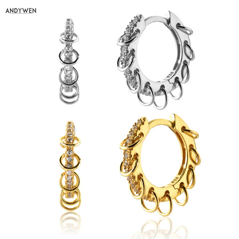 ANDYWEN aro-pendientes de plata de primera ley para mujer, aretes, aros, plata esterlina 925, Circonia cúbica, zirconia, circonita, zirconita, zirconita, 10,4mm ► Foto 1/6