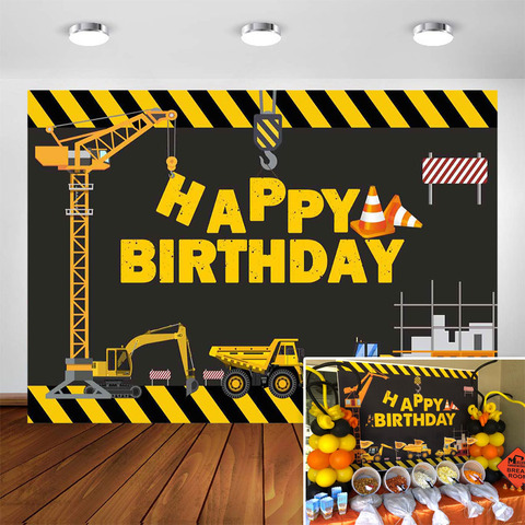 Tema de construcción para cumpleaños, telón de fondo de fotografía para fiesta, camión volquete, Fondo de pastel, mesa, decoraciones de cumpleaños para niño ► Foto 1/6