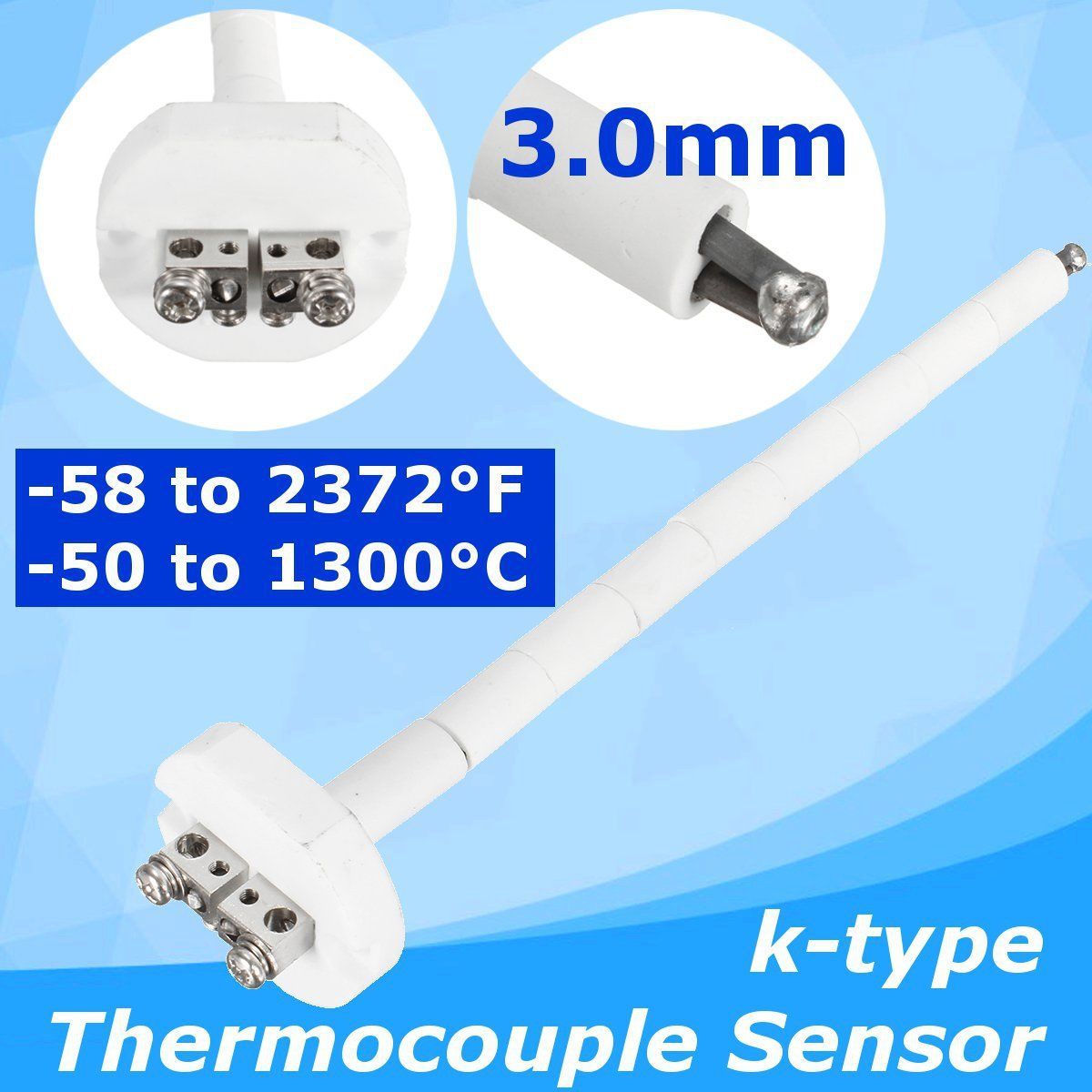 Sensor de termopar tipo K de alta temperatura, horno de cerámica 2372F 1300C, sonda de acero inoxidable de 3mm, 1300 grados ► Foto 1/6