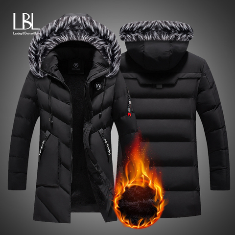 Invierno largo Parkas hombre algodón acolchado marca ropa moda Casual Delgado grueso cálido abrigos de piel con capucha abrigos ropa masculina ► Foto 1/6