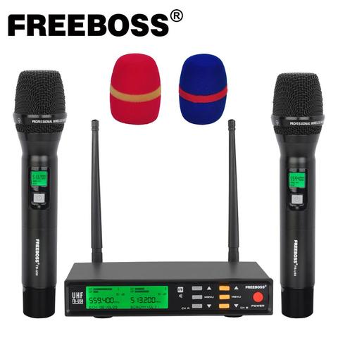 Freeboss-FB-U58 UHF 2*200, pantalla LCD de mano, Metal, frecuencia ajustable, opción inteligente, sistema de micrófono ECHO y EQ efec para DJ ► Foto 1/6