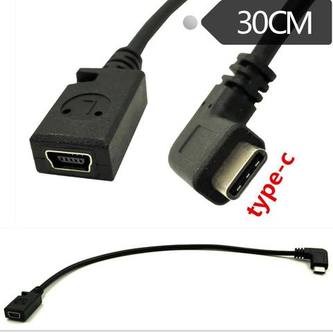 Ángulo recto USB-C Cable de carga Duttek USB 3,1 tipo C macho a macho Mini USB (Mini B) Hembra Cable conversor 0,3 m ► Foto 1/6