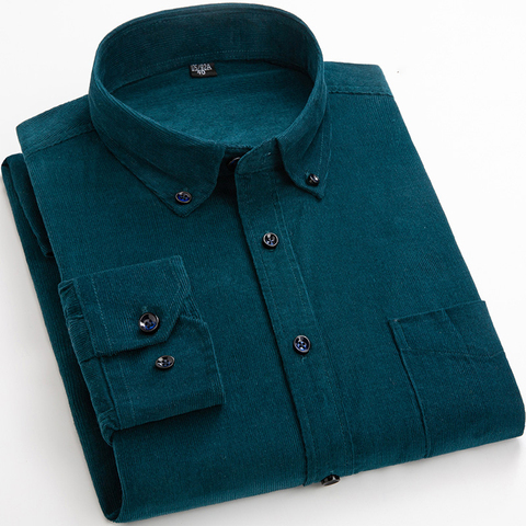 Camisa de pana de algodón para hombre, camisa informal de manga larga y corte Regular para invierno, camisas masculinas de abrigo S ~ 6xl, de color sólido con pitillos de calidad para otoño ► Foto 1/6