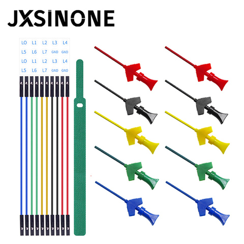 JXSINONE P1512D Mini Grabber SMD IC Clip de gancho de prueba Jersey sonda Kit de Cable de prueba de silicona suave Cable Dupont para analizador lógico ► Foto 1/6