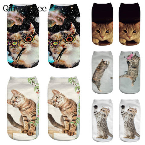 Calcetines tobilleros con estampado 3D de animales para mujer, calcetín Unisex con dibujos animados de gato ► Foto 1/6