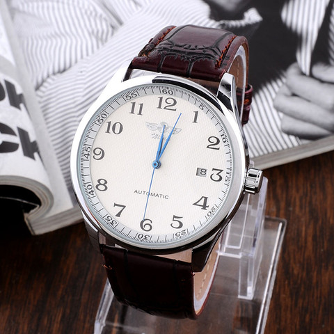 Gorben-Reloj de pulsera para hombre, con correa de cuero, esqueleto automático, mecánico, de lujo, deportivo, de negocios ► Foto 1/5