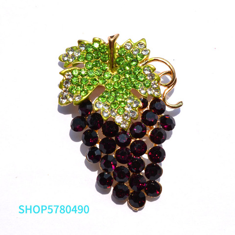 Broches de uva con diamantes de imitación para mujer, elegante broche de fruta, Pin de Color púrpura, prendas de fiesta, regalos de novia, joyería ► Foto 1/6