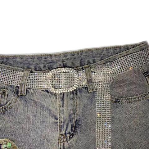 Cinturón vaquero con hebilla ovalada y corazón redondo con incrustaciones de diamantes de imitación para mujer ► Foto 1/6