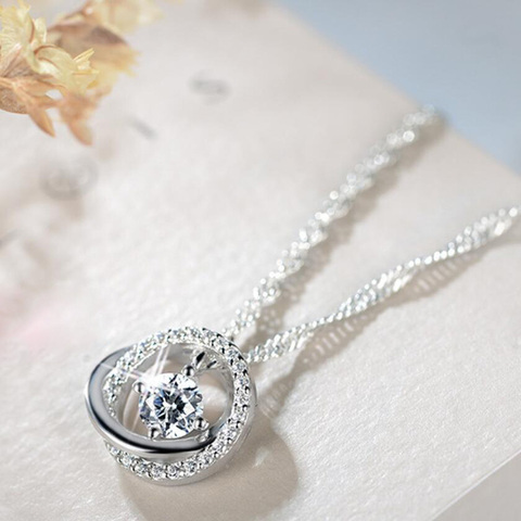 KOFSAC-collar de plata de ley 925 con colgante redondo geométrico, joyería brillante, para mujeres ► Foto 1/4