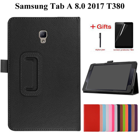 Funda de cuero PU Litchi funda para Samsung Galaxy Tab A2 A 8,0 2017 para SM-T380 SM-T385 T380 T385 8,0 pulgadas funda para Tablet + película + bolígrafo ► Foto 1/6