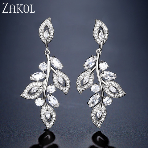 ZAKOL elegante pendientes, pendientes, circón de calidad hoja flor pendientes para las mujeres cena de la boda accesorios de vestido de fiesta FSEP2362 ► Foto 1/6