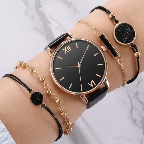 Reloj de pulsera de cuero lujosa para mujer, cronógrafo analógico de cuarzo, regalo, 5 uds. ► Foto 1/6