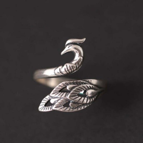 Anillo ajustable con apertura para pájaro, envoltura de pavo real, Fénix, Plata tailandesa retro, S925, novedad ► Foto 1/5