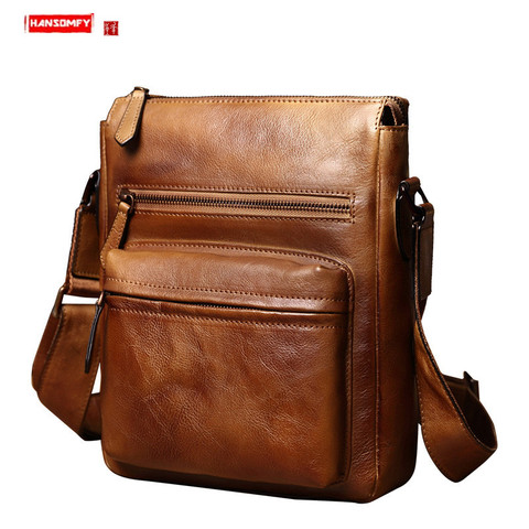 Bolso de piel de vacuno para hombre, maletín de cuero para hombre, pequeño bolso de sección Vertical, bandolera, bolsa informal japonesa, tendencia suave 2022 ► Foto 1/6