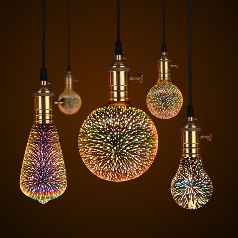 Lámpara LED con efecto de fuegos artificiales, Bombilla Vintage cálida de estrellas 3D para decoración navideña (no incluye soporte de lámpara) ► Foto 1/1