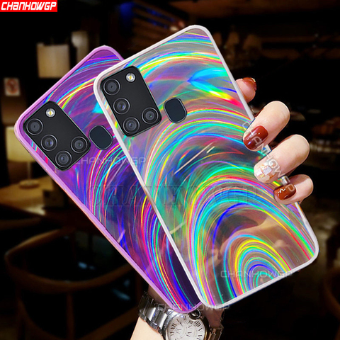 Para Samsung A21S caso 3D espejo arco iris de cajas del teléfono para Samsung Galaxy A21S 21 S A21 S 6,5 pulgadas brillo TPU cubierta ► Foto 1/6