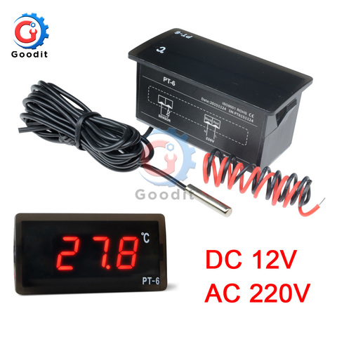 Termómetro Digital para coche, medidor de temperatura para vehículo, Monitor de CA 220V cc 12V, con Sensor NTC, PT-6 -40 ~ 110C ► Foto 1/6