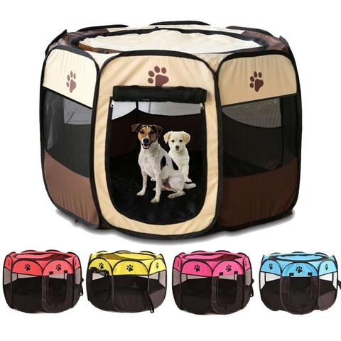 Corral plegable para mascotas, jaula impermeable con dos puertas de malla para exteriores, ideal para cachorros perros y gatos, estilo tienda de acampar para el aire libre ► Foto 1/6