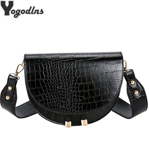 Bolso de hombro tipo bandolera Retro de piel sintética de cocodrilo para mujer, Bolso pequeño semicírculo, bolsas de mensajero puro para mujer ► Foto 1/6