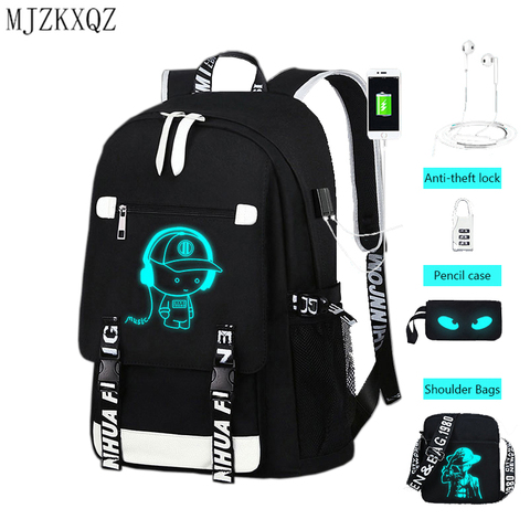 MJZKXQZ-mochila impermeable para adolescentes, mochilas escolares de nailon negro para niños, mochila antirrobo para ordenador portátil, bolso de libros para hombres ► Foto 1/1