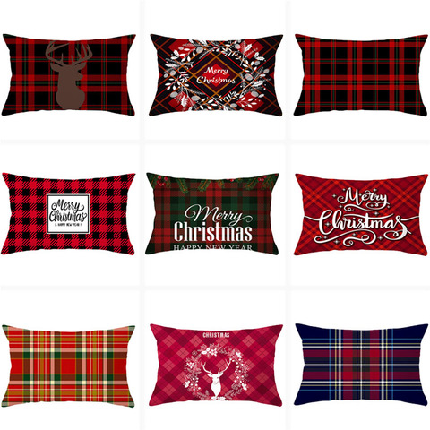 Funda de cojín de Navidad 30x50 funda de almohada con estampado de letras de celosía cojines para sofá cojín decorativo funda de almohada para decoración del hogar ► Foto 1/6