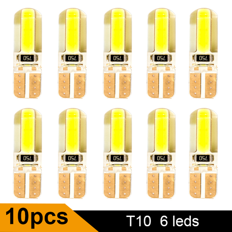 10 Uds T10 W5W LED Interior del coche luz Faro de indicación Cob 12V 12V 194 de 168 de 501 cuña de bombilla luz superior de estacionamiento blanco Auto para coche Auto ► Foto 1/6