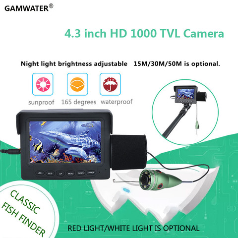 GAMWATER 15M 1000TVL buscador de peces bajo el agua pesca en hielo Cámara 4,3 