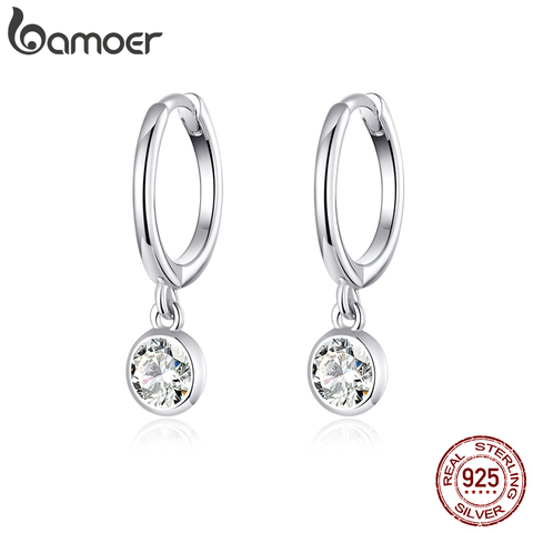 Bamoer de Plata de Ley 925 CZ claro de agua aro pendientes para las mujeres de compromiso de boda de declaración de la joyería de lujo de SCE830 ► Foto 1/5