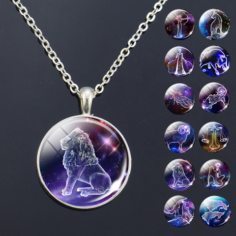 Colgante de cúpula de cristal con 12 signos del zodiaco para mujer, collar con constelaciones, joyería de moda para mujer, Cáncer de Virgo, Aries, Gemini, regalo de cumpleaños ► Foto 1/6