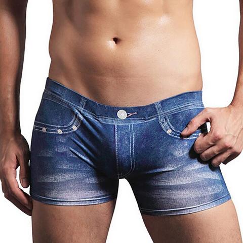 Calzoncillos bóxer para hombre, ropa interior, pantalones cortos transpirables, diseño vaquero falso, estampado, 1 unidad ► Foto 1/6