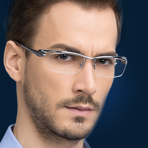 Zerosun-Montura de gafas de titanio para hombre, gafas masculinas de gran tamaño, grandes y anchas, graduadas, Semi sin montura, para Miopía ► Foto 1/6