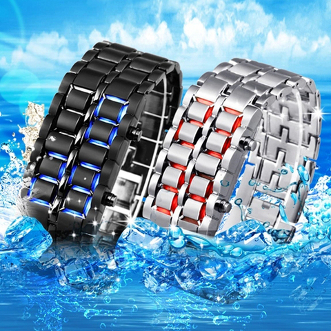 Relojes deportivos para hombres relojes digitales Led para hombres relojes para hombre reloj para hombre con plancha de lava Samurai con banda de acero inoxidable relojes electrónicos reloj para hombre ► Foto 1/6