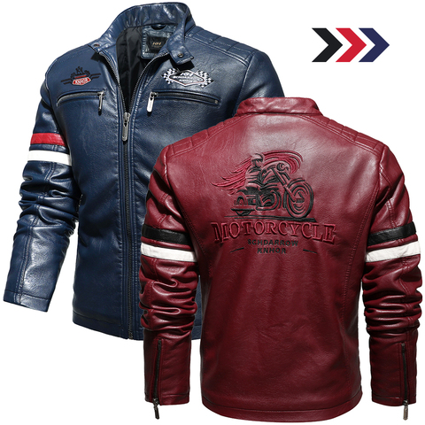 Chaqueta Retro de piel sintética para hombre, chaqueta ajustada de cuero para motocicleta, prendas de vestir, cazadora cálido, abrigo militar para exteriores, 2022 ► Foto 1/6